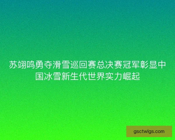 苏翊鸣勇夺滑雪巡回赛总决赛冠军彰显中国冰雪新生代世界实力崛起